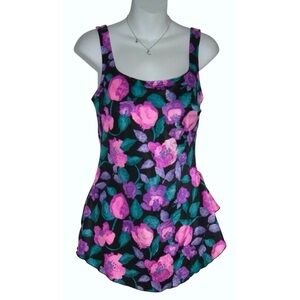 Maxine Of Hollywood Swimsuit Vintage 90s Floral One Piece Tankini Beach Swim 18